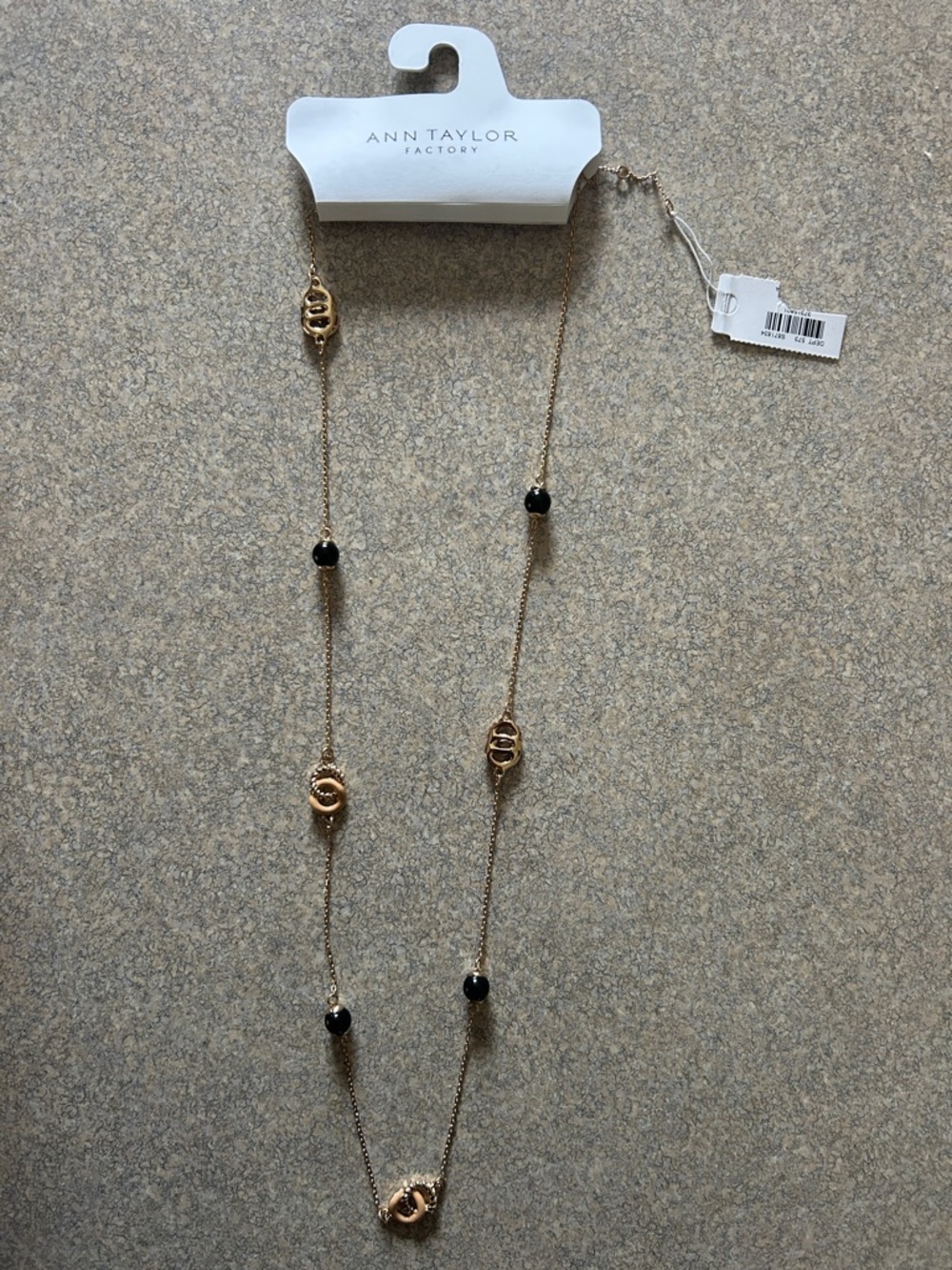 Ann Taylor Factory Gold Chain Necklace with Black Bead Accents